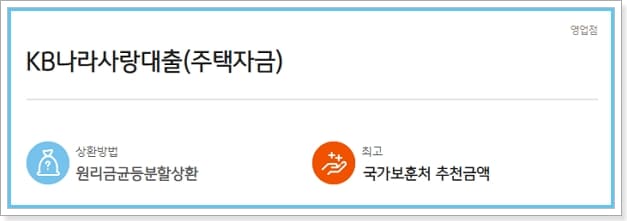 국민은행 국가보훈처 유공자 나라사랑대출(주택자금), 사관생도 직업군인 적금 자격, 한도, 금리, 상환방법 